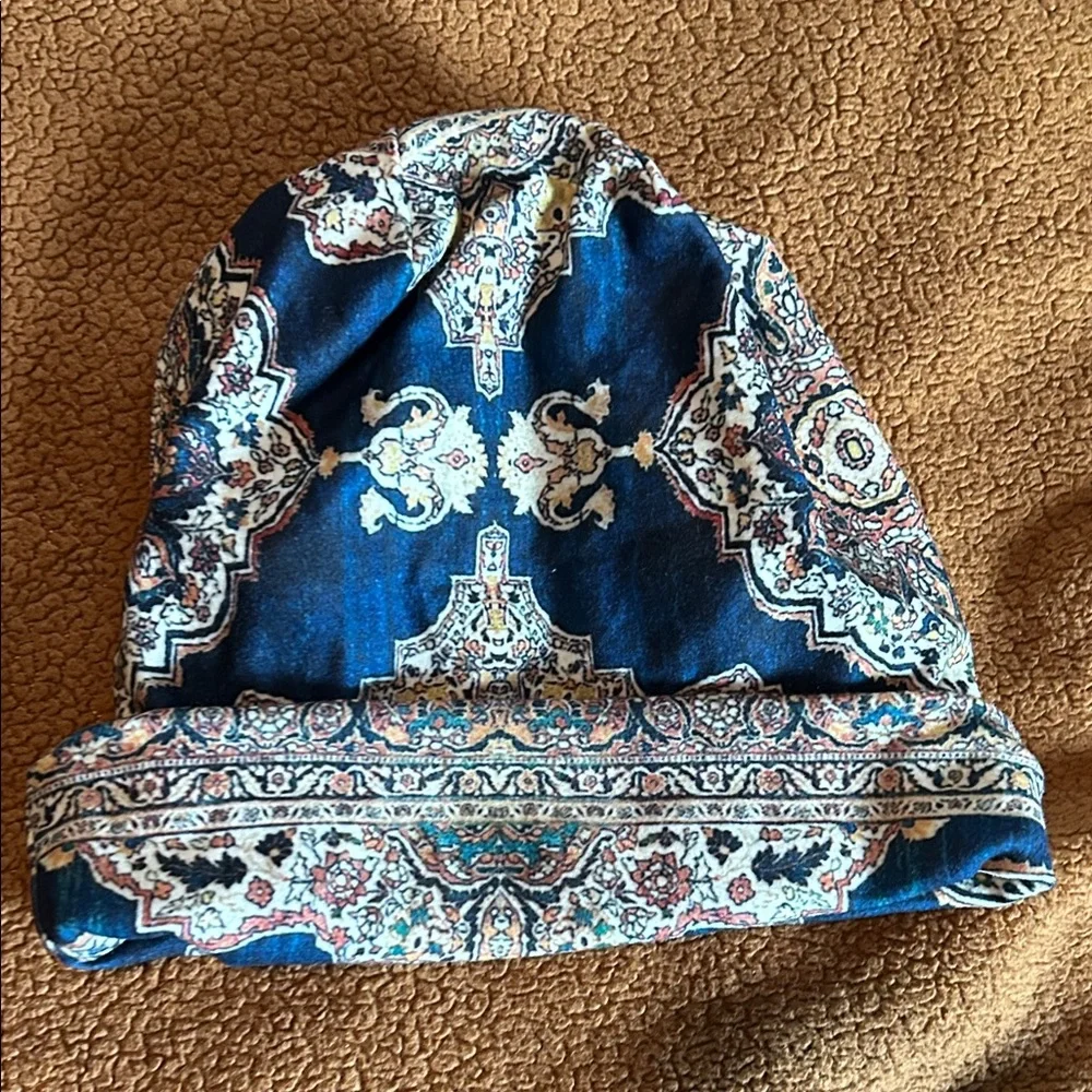 Bohemian Blue Patterned Beanie - Picture 8 of 8